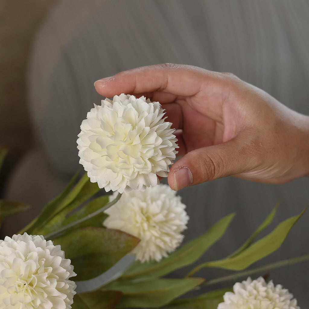 VIERENA 12 Pcs 27" Artificial Pompon Mum Silk Flower Stems for Vase (Cream)