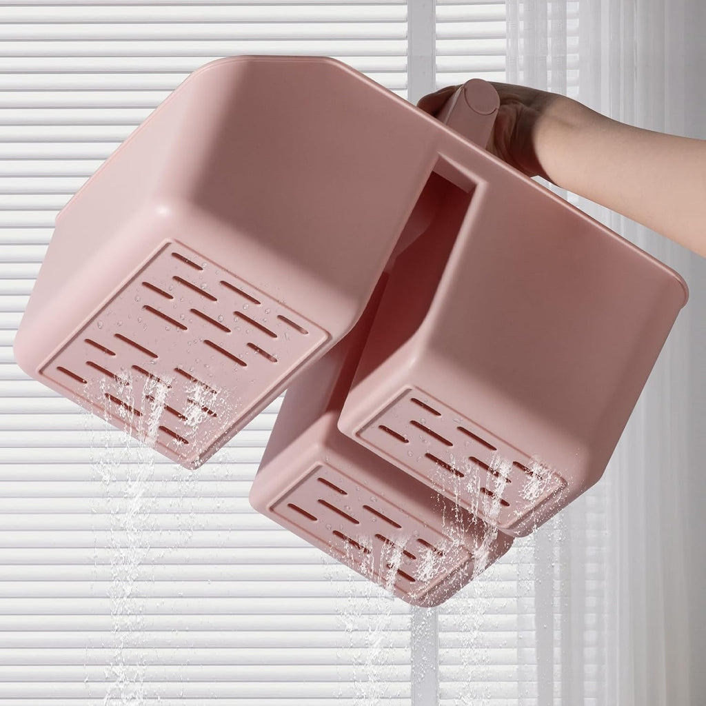 rejomiik Plastic Shower Caddy, Portable Basket with Bamboo Handle, Pink