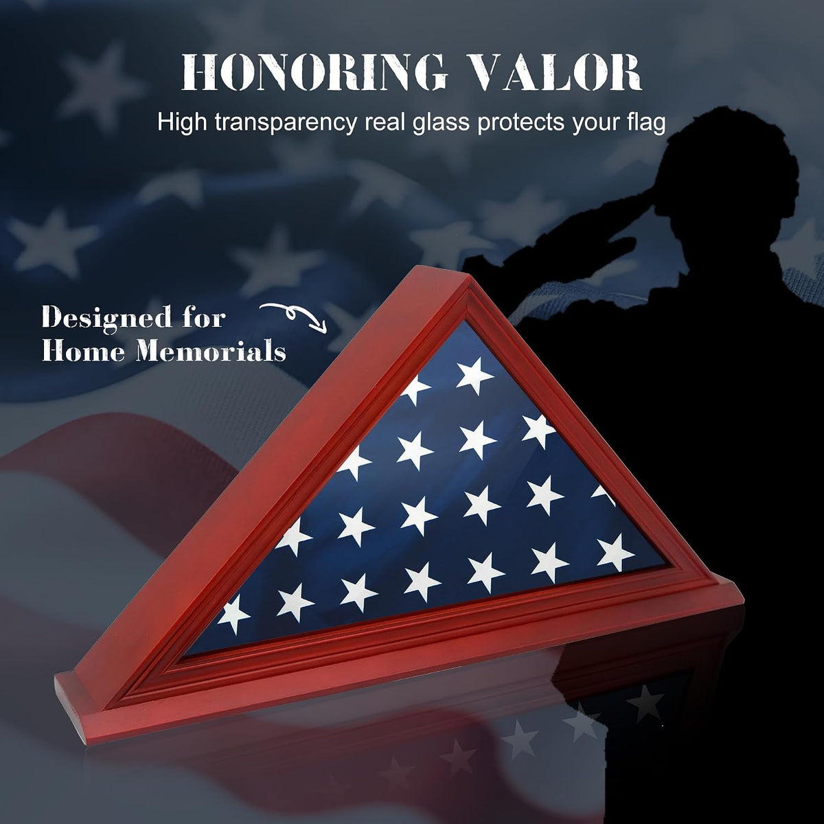 Folded Flag Display Case for 5'x9' Military Burial Flag, Cherry Solid Wood
