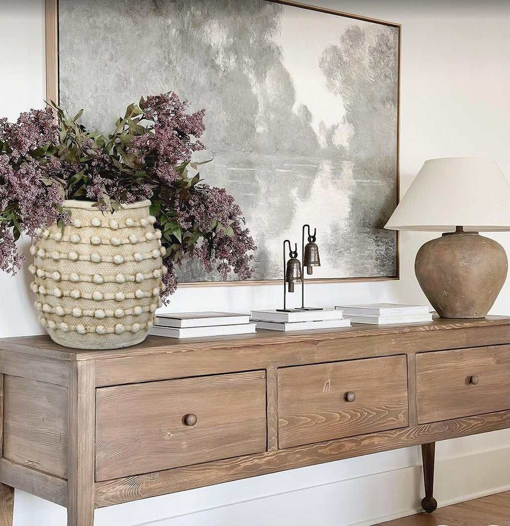 Rustic Farmhouse Vase, Boho Beige Vase for Pampas Grass Large Textured Knotted Vases for Flowers Decorative Cement Floral Vases for Home Decor, Living Room, Dining Table