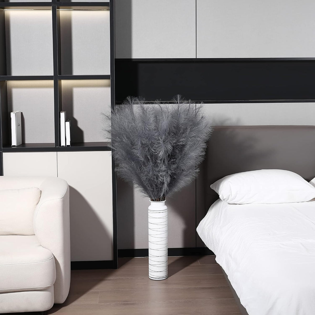 Wertuirk 8 Pcs 45 inch Tall Faux Grey Pampas Grass Decor