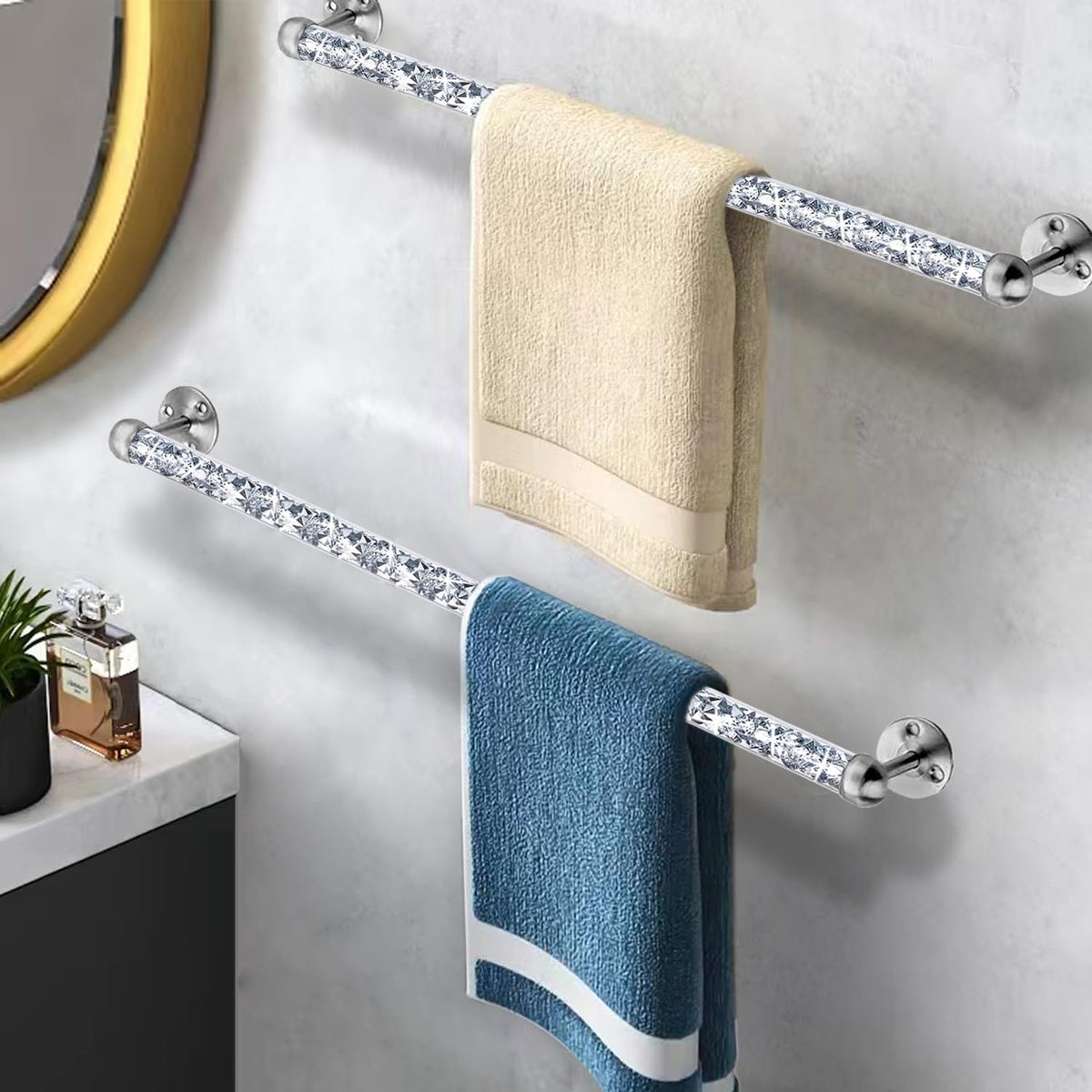 Meetart Crushed Diamond Glass Towel Bar for Bathroom,Set of 2 Towel Rods Wall-Mounted ,Towel Racks for Bath Towels,Hand Towels(21”)