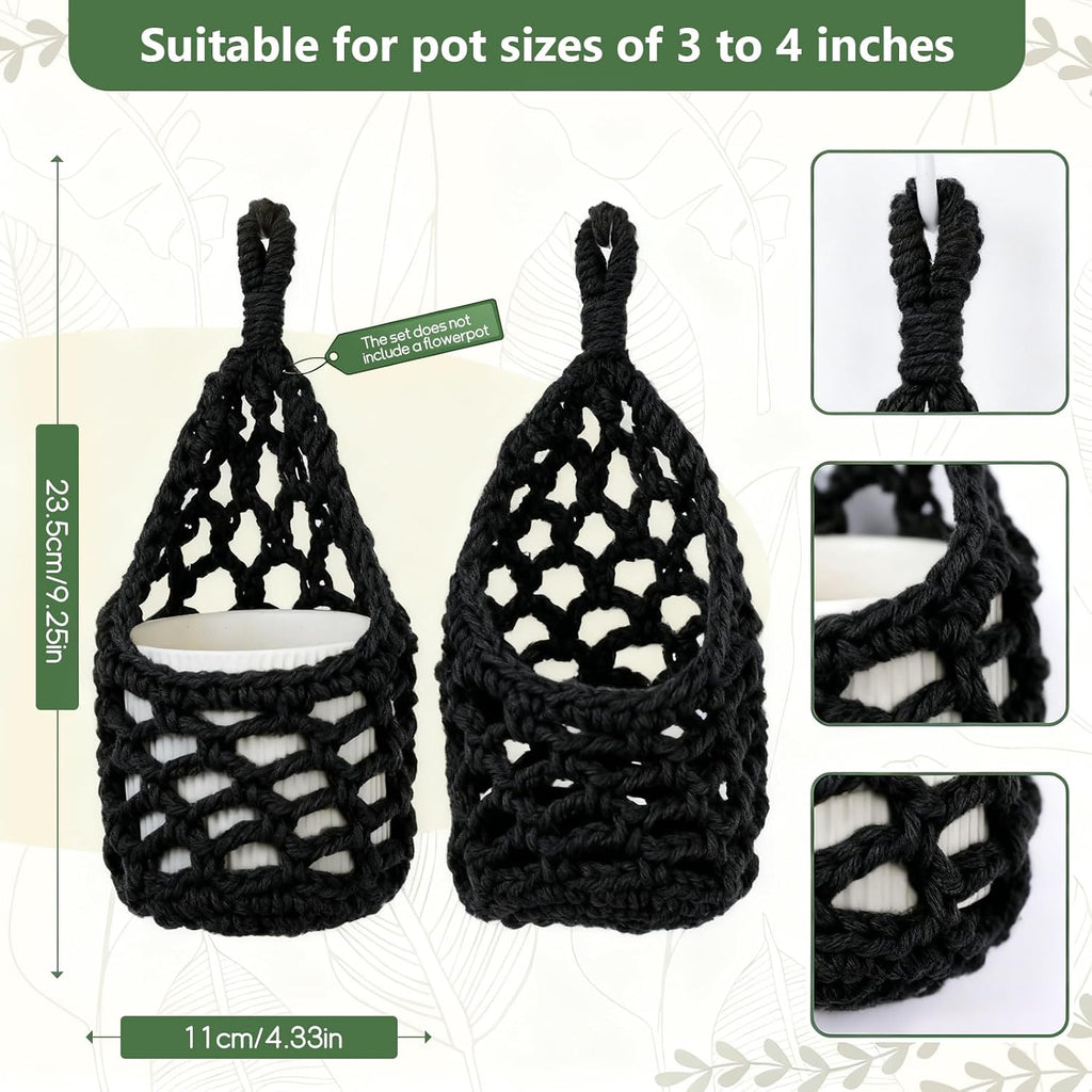Macrame Wall Plant Hanger, Small Hanging Planter Basket Holder, Wall Planters for Indoor Plants, for Up to 4 Inch Pot (Black, 4-Inch)