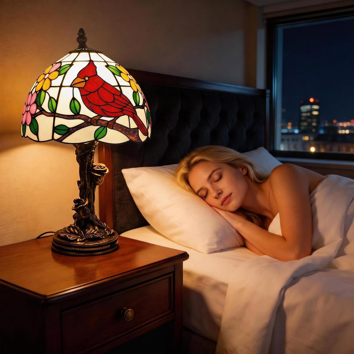 Tiffany Lamp,Cardinal Lamp,8.5" Stained Glass Lamp