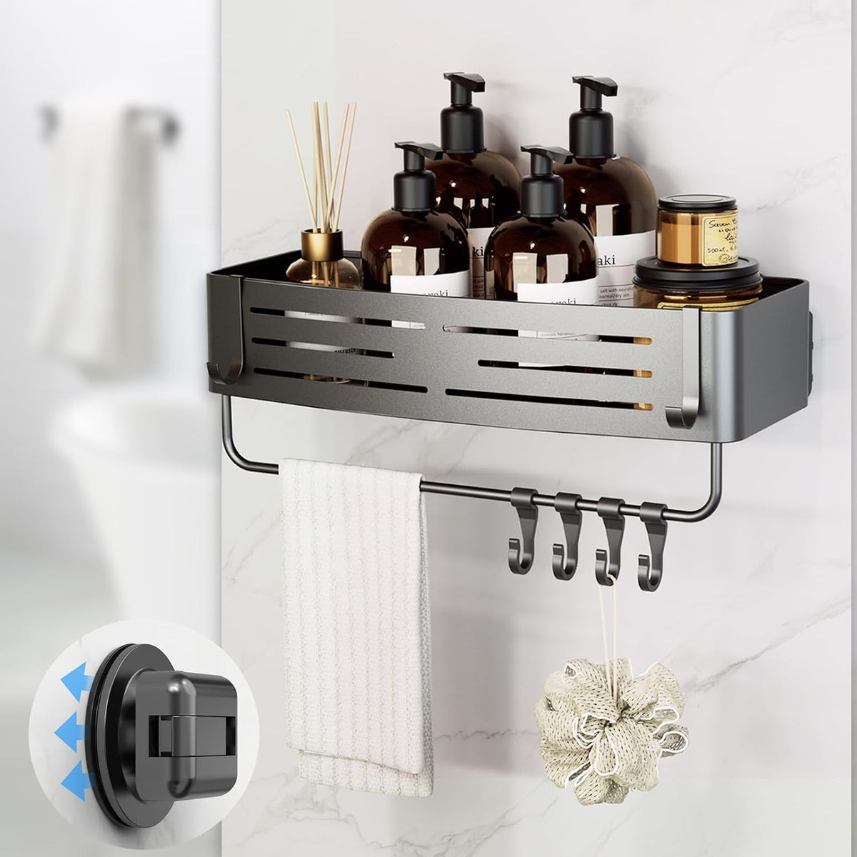 Onemake Suction Cup Shower Caddy, Shower Shelf, Bathroom Organizer, Gray