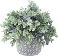 MyGift Artificial Eucalyptus Plant in Modern Gray Concrete Pots