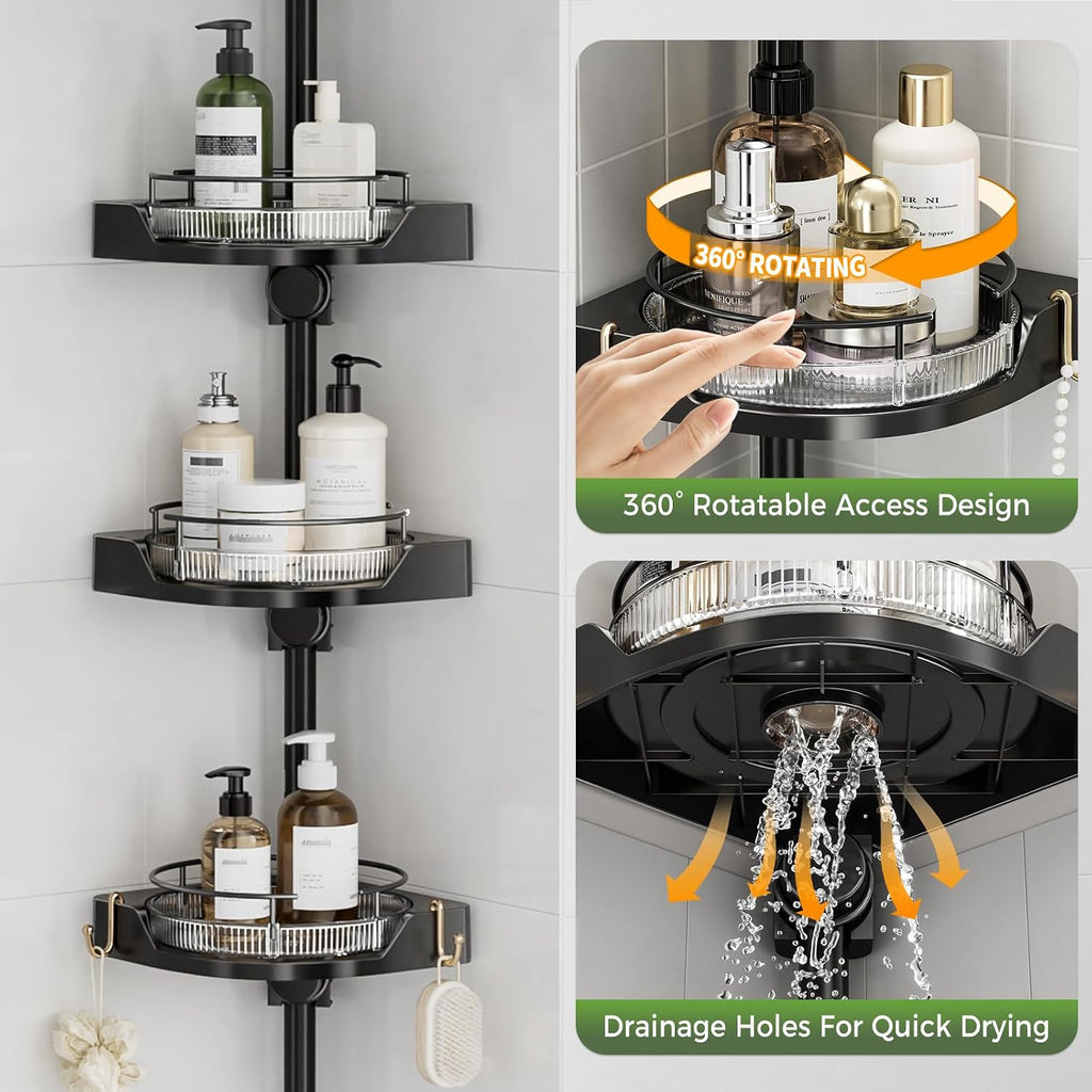 360°Rotating Corner Shower Caddy Organizer Tension Pole,Black