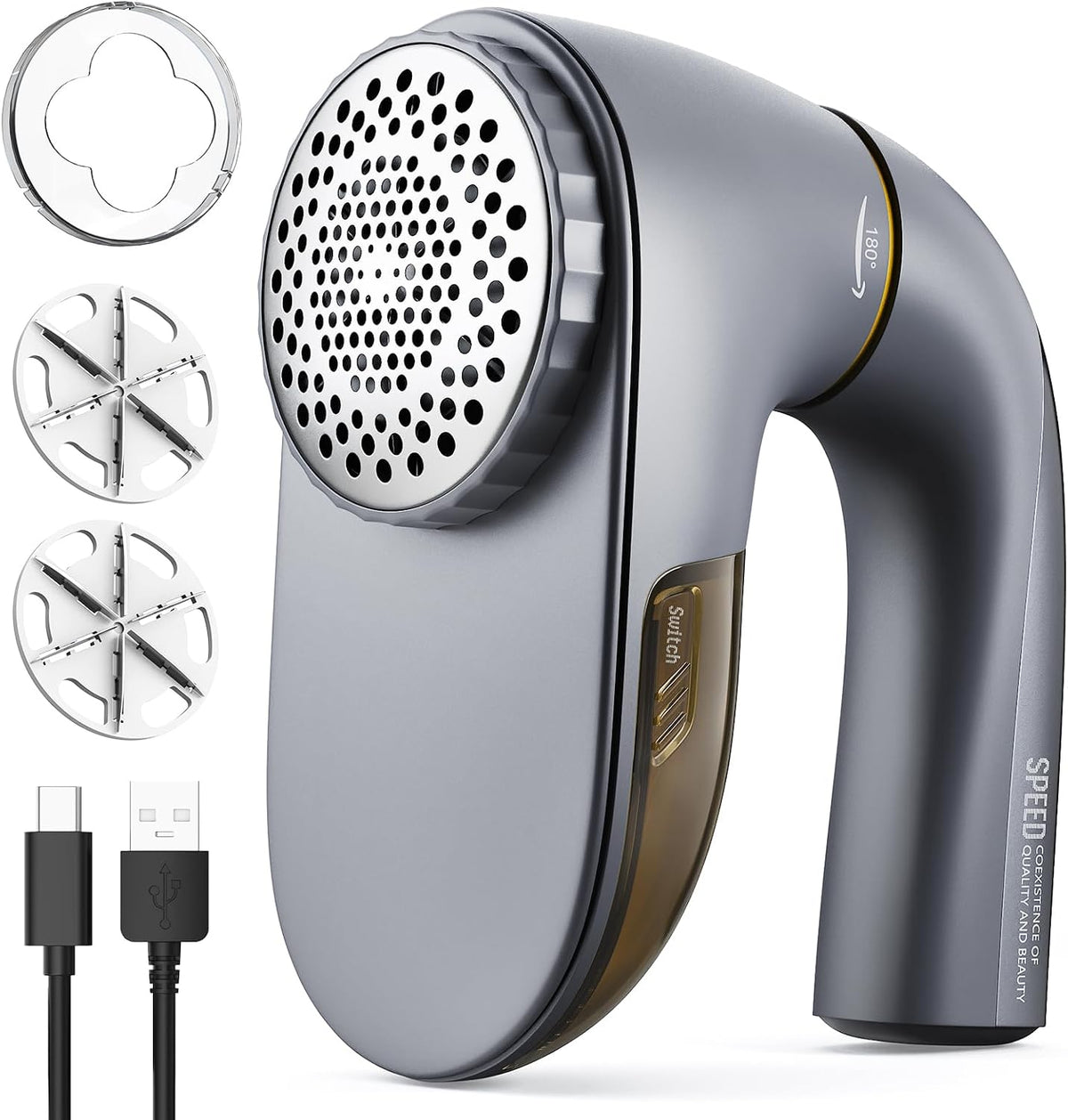POPCHOSE Fabric Lint Shaver, 6-Leaf Blades & 2 Speed, 2000mAh Rechargeable