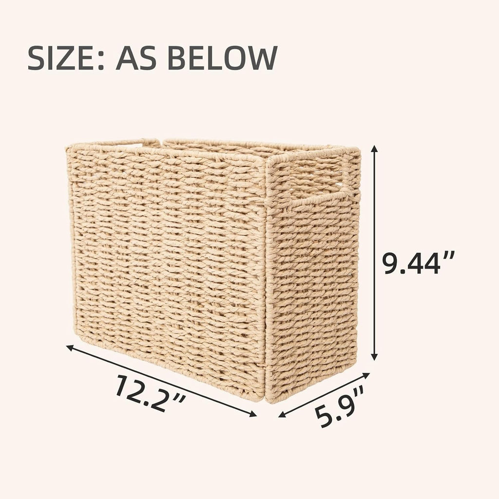 YAHUAN Foldable Woven Paper Rope Storage Basket Magazine Basket with Built-in Handles, Magazine Rack Floor, Hand-woven Book Basket Newspaper Holder for Living Room, Bedroom, Office (Paper rope)