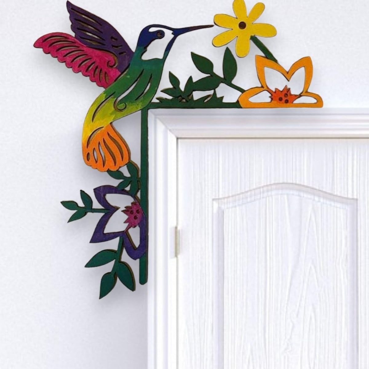 2024 Hand Painted Door Topper, Metal Double Sided Hummingbird Flower Cardinal Flamingo Starfish Leaf Funny Creative Door Frame Topper Corner Silhouette Wall Art Decor for Nature Lovers (Hummingbird)