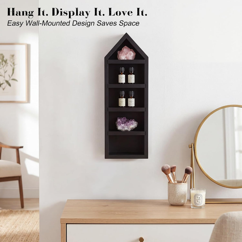 House Shaped Shadow Box with Removeable Shelves,Black,4x12