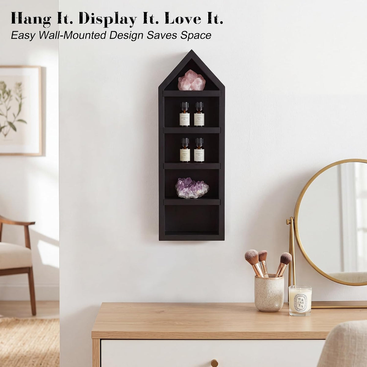 House Shaped Shadow Box with Removeable Shelves,Black,4x12