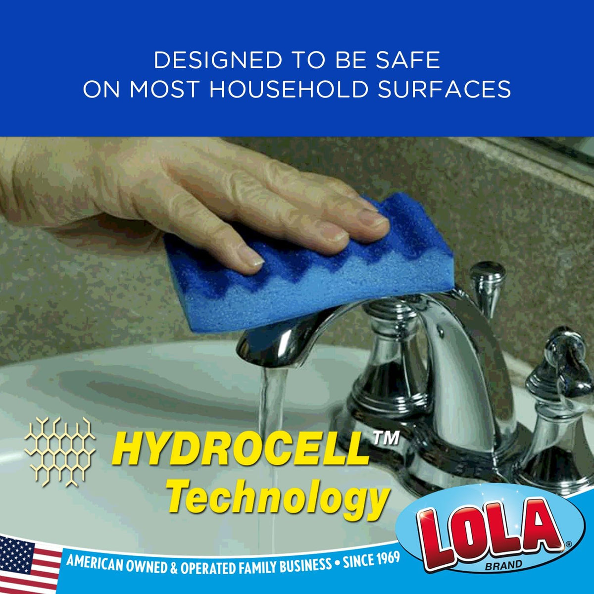 LOLA All Purpose Scrub Sponge, 3 Packs of 2 (6 Units), Made in USA Scrub Sponge- Superior Technology, Non-Scratch, Long Lasting - Dishes, Mugs, Non-Stick Cookware