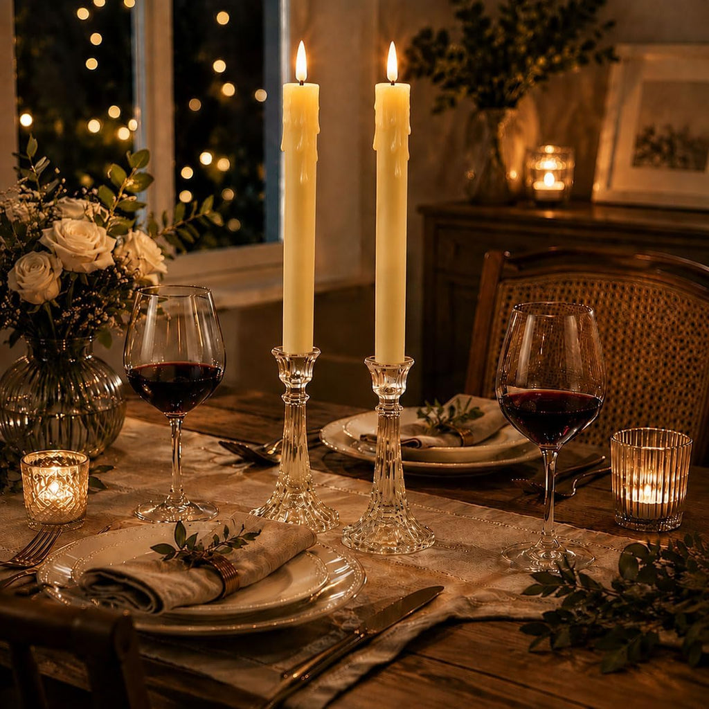 Pack of 6 Decorative Rechargeable Beige Taper Candles with USB Charge Warm White Light 10 Inch,Remote Flameless Christmas LED Window Candlesticks,25.5 cm Plastic Wedding Candles with Timer