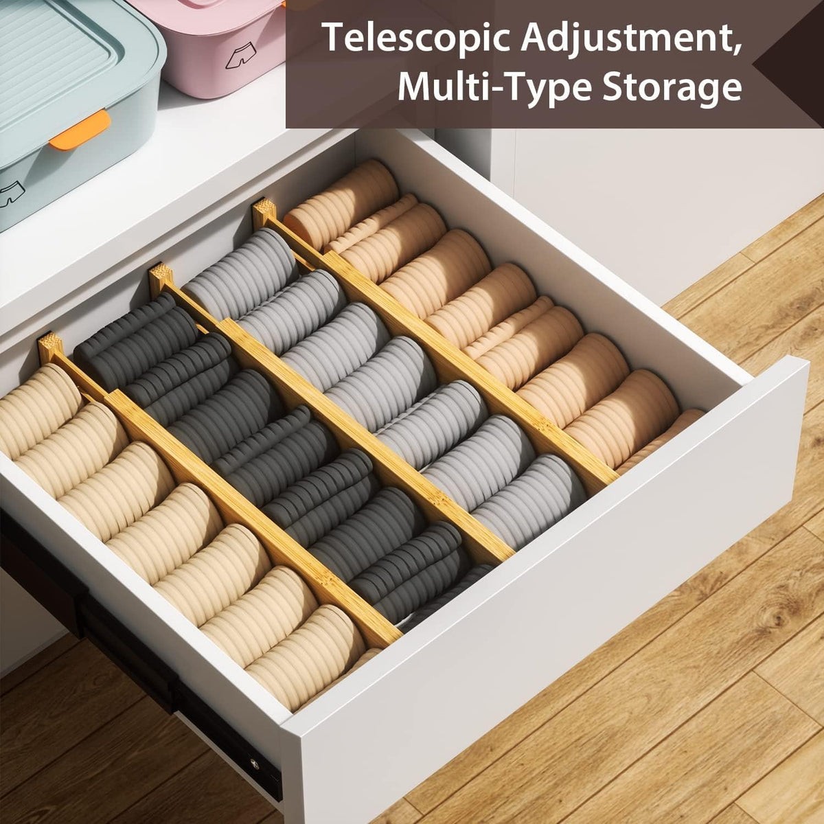 Adjustable Drawer Dividers Pack of 4 with Inserts, Set Kitchen Drawer Organizer for Utensils, Spice Organization, Deep Drawers and Baby Clothes