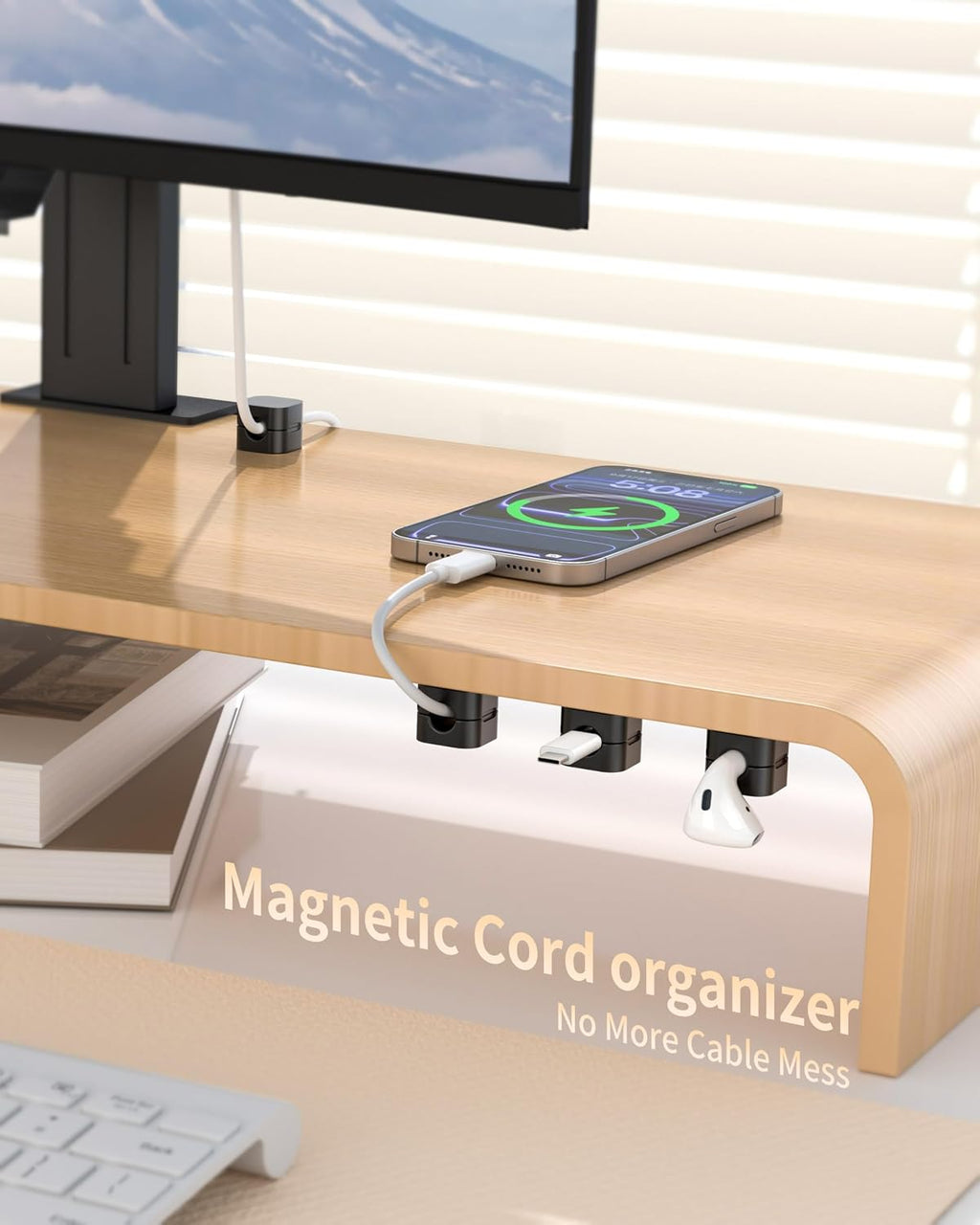 6-Pack Cable Organizer Clips, Magnetic Cable Holder (1s Lock), XOVRAETH Strong Adhesive Wire Management for Desk, Nightstand, Living Room, Kitchen, Office, Car(BlackB)