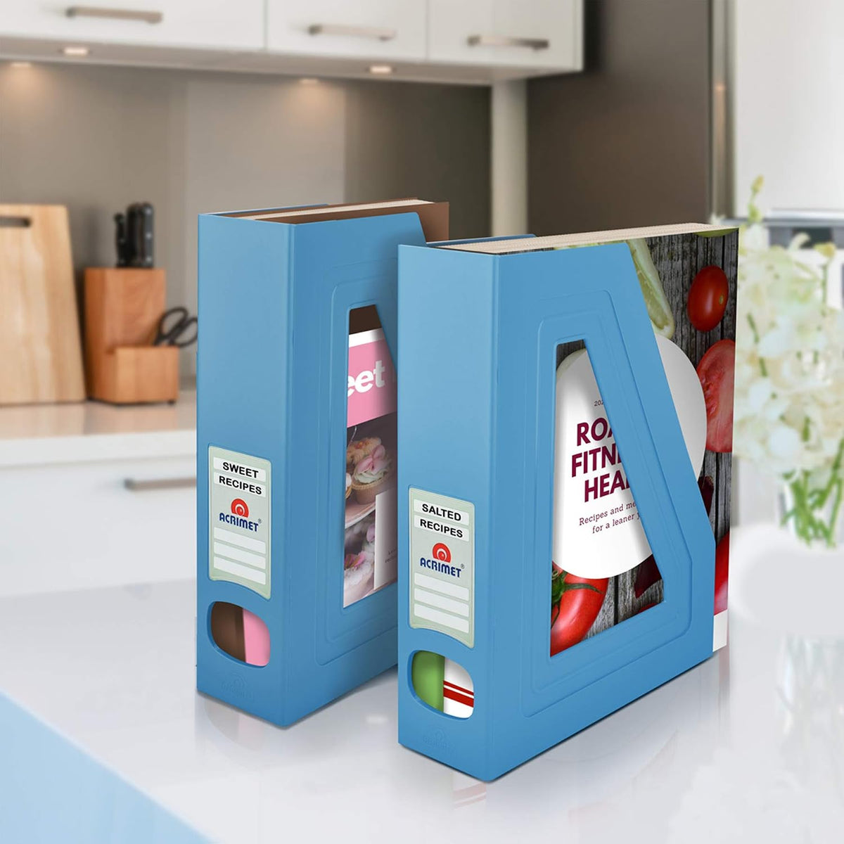 Acrimet Magazine File Holder, Vertical Desk Organizer, Solid Blue, 2 Pack