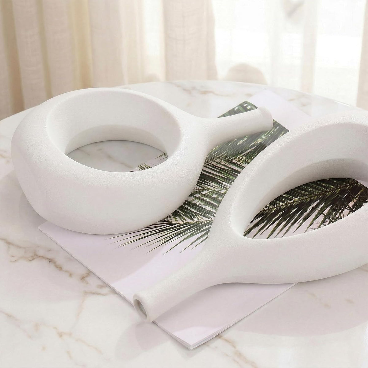 White Ceramic Hollow Elliptical Vase Set of 2 - Boho Circle Vase with Hole, for Modern White Table Decor, Living Room Decor Shelf mid Century Modern Home Entrance Decorative vase