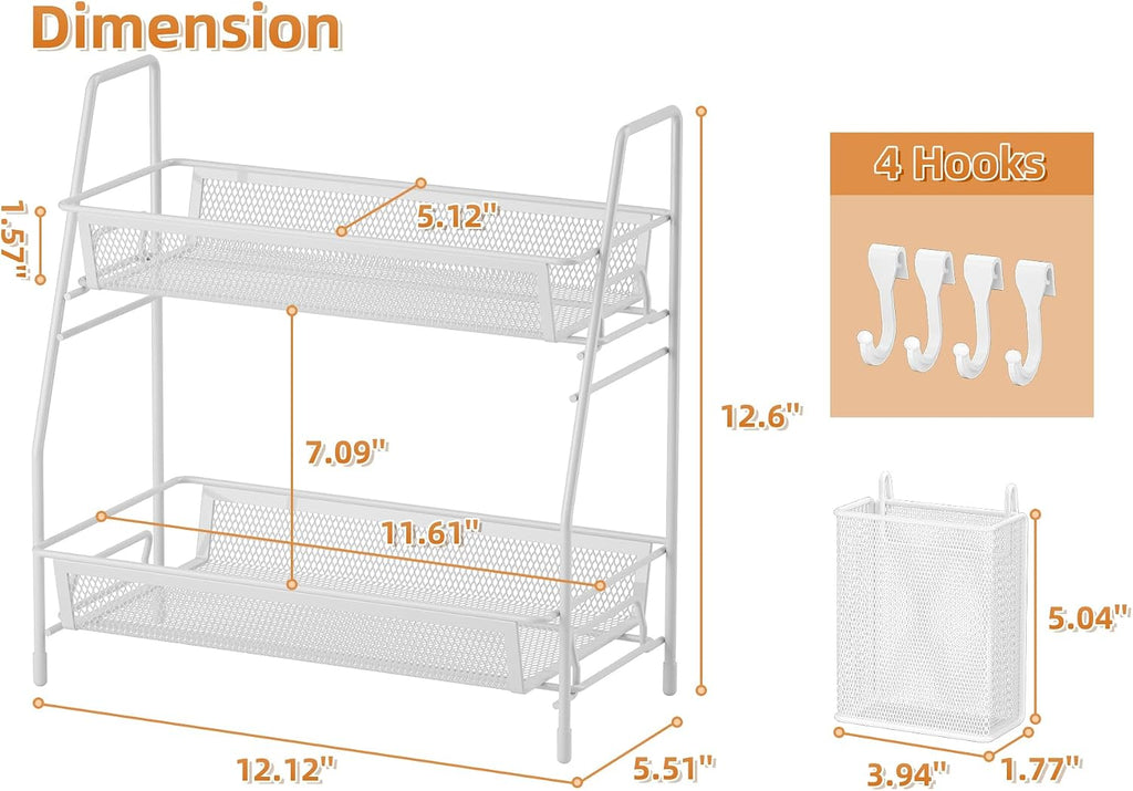 2 Tier Bathroom Countertop Organizer, Vanity Storage Shelf, Small, White