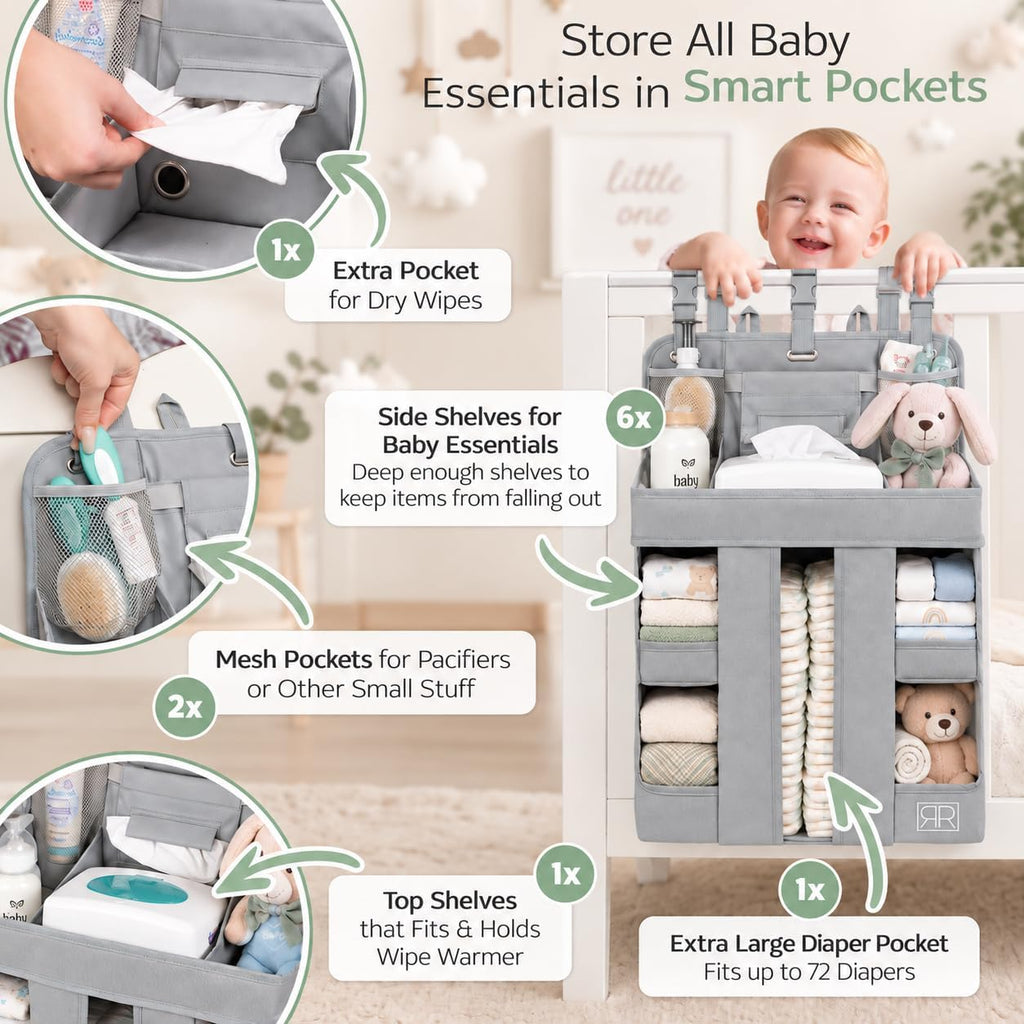 Hanging Diaper Caddy Organizer – Baby Crib Organizer & Nursery Storage