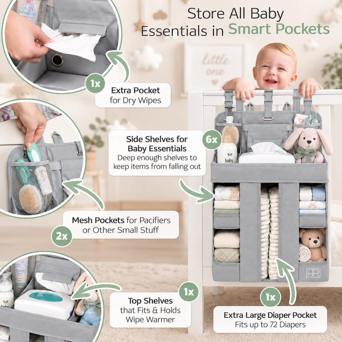 Hanging Diaper Caddy Organizer – Baby Crib Organizer & Nursery Storage