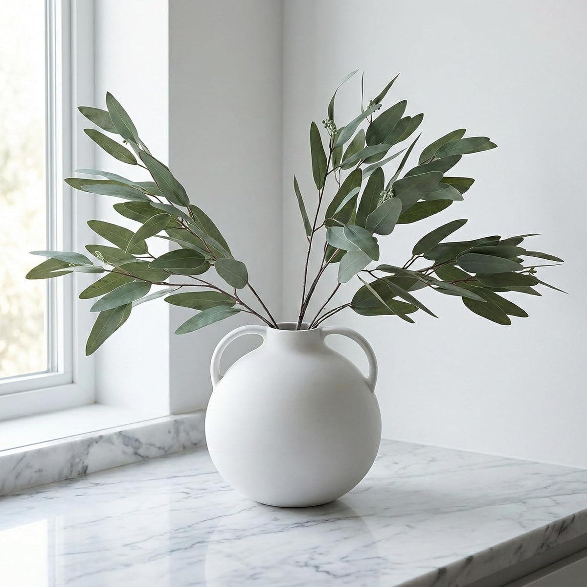 ANNIE&PANDA 3 Pack Faux Artificial Eucalyptus Stems with Faux Seeds 31'' Tall Fake Plants Leaves Olive Tree Branches Faux Greenery Stems for Bridal Wedding Bouquet Vase Table Centerpiece Decor