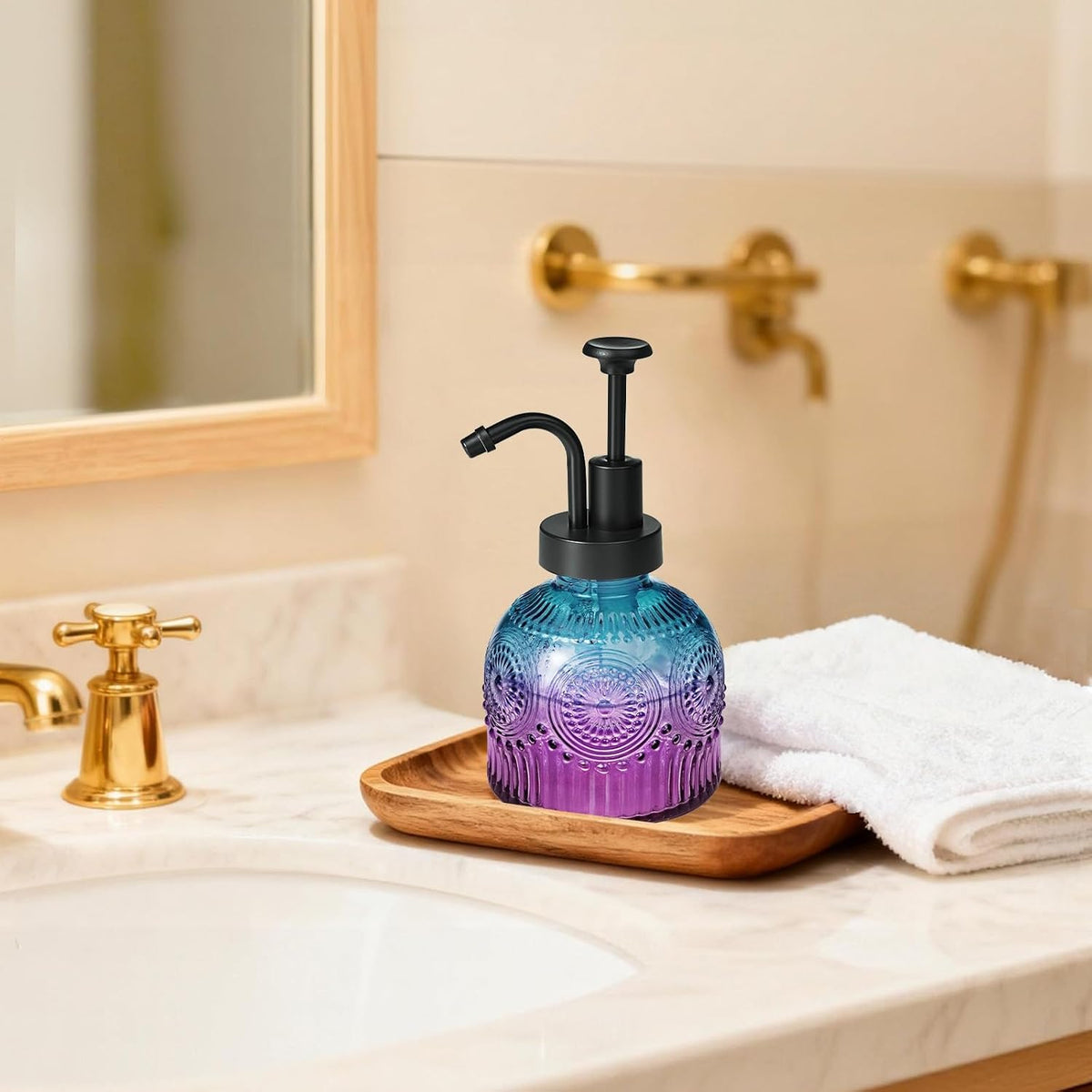 SheeChung 8oz Halloween Glass Soap Dispenser with Black Pump, Purple,2 Pack