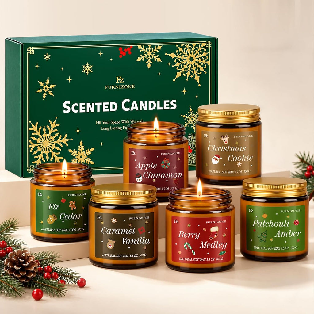 Christmas Candles Gift Set, Winter Candle for Home Scented, Natural Soy Wax