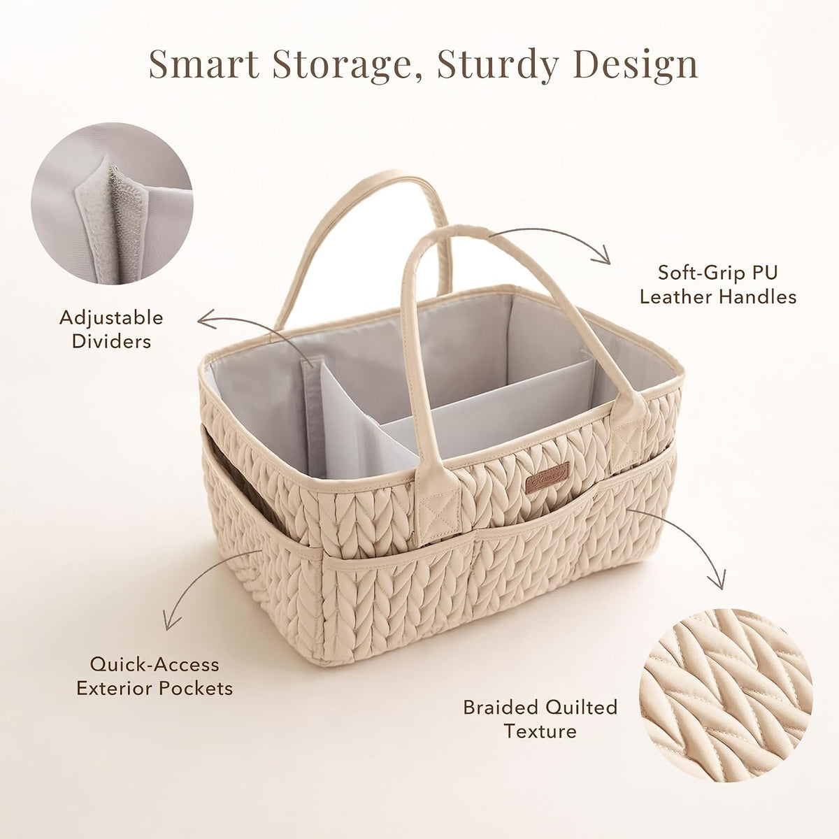 Konssy Baby Diaper Caddy Organizer, Braided Quilted Design with PU Handles