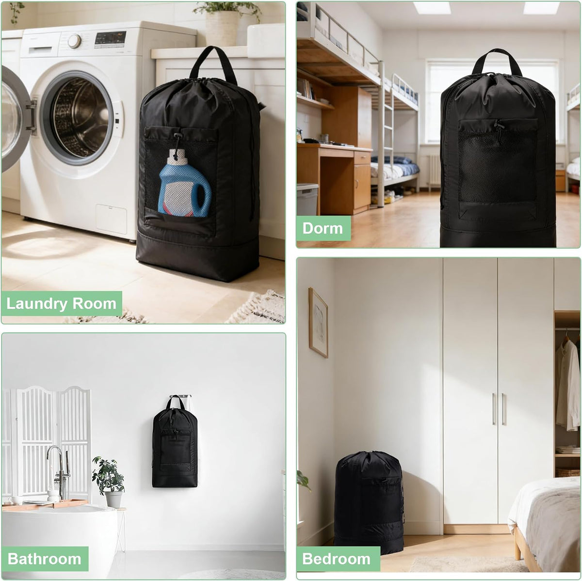 Backpack Laundry Bag,Large Travel Laundry Bags (Black)