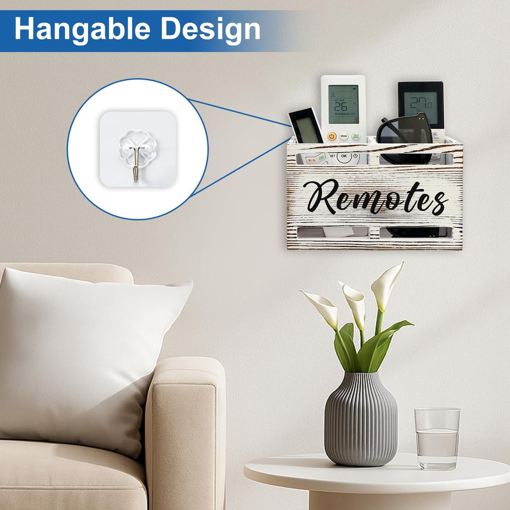 Wooden TV Remote Control Holder Wall Mount Remote Caddy Organizer for Table