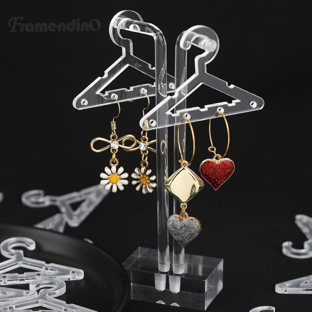 Framendino, 50 Pack Clothes Hanger Clear Earring Holder Necklace Rack Jewelry Display Dangle Hanging Organizer