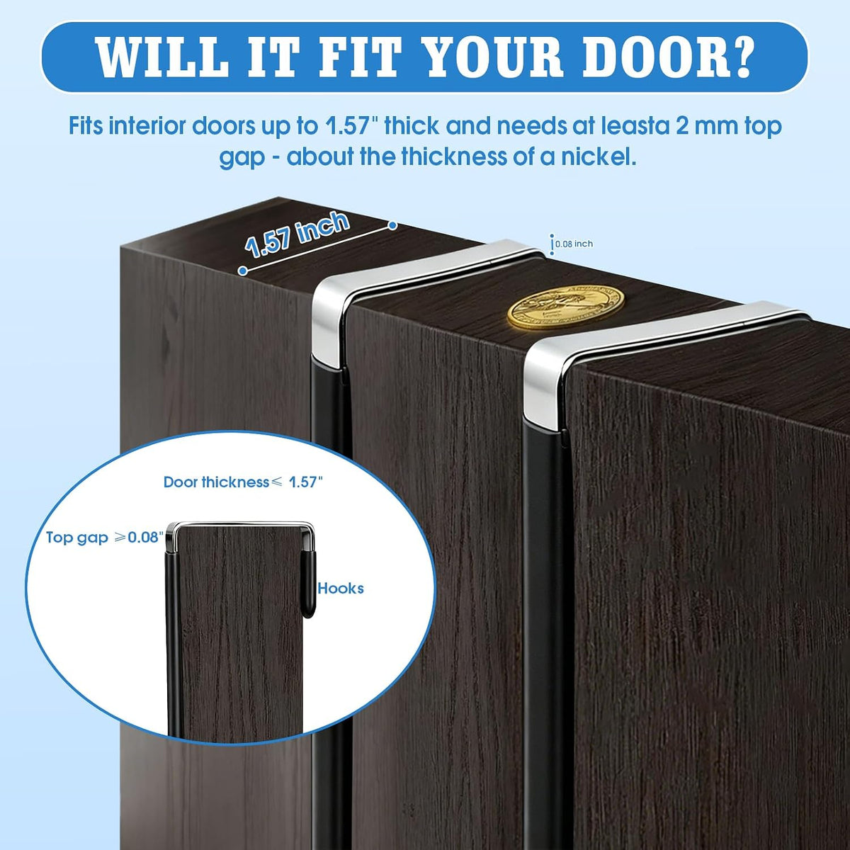 Over Door Hooks 3PCS, Heavy Duty 25LB, Fits 1.57" Thick Doors