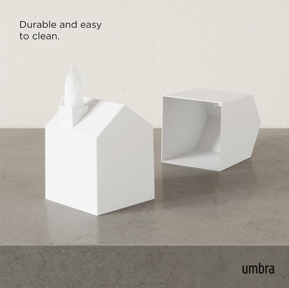 Umbra Casa Tissue Box Cover, House Shaped Kleenex Box Holder, Square, White (Pack of 3)