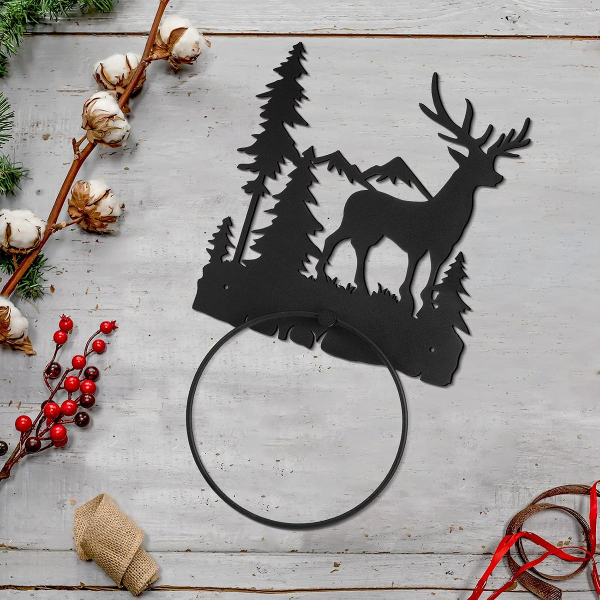 Funrous Deer Towel Holder for Bathroom Matte Black Metal Hand Towel Holder