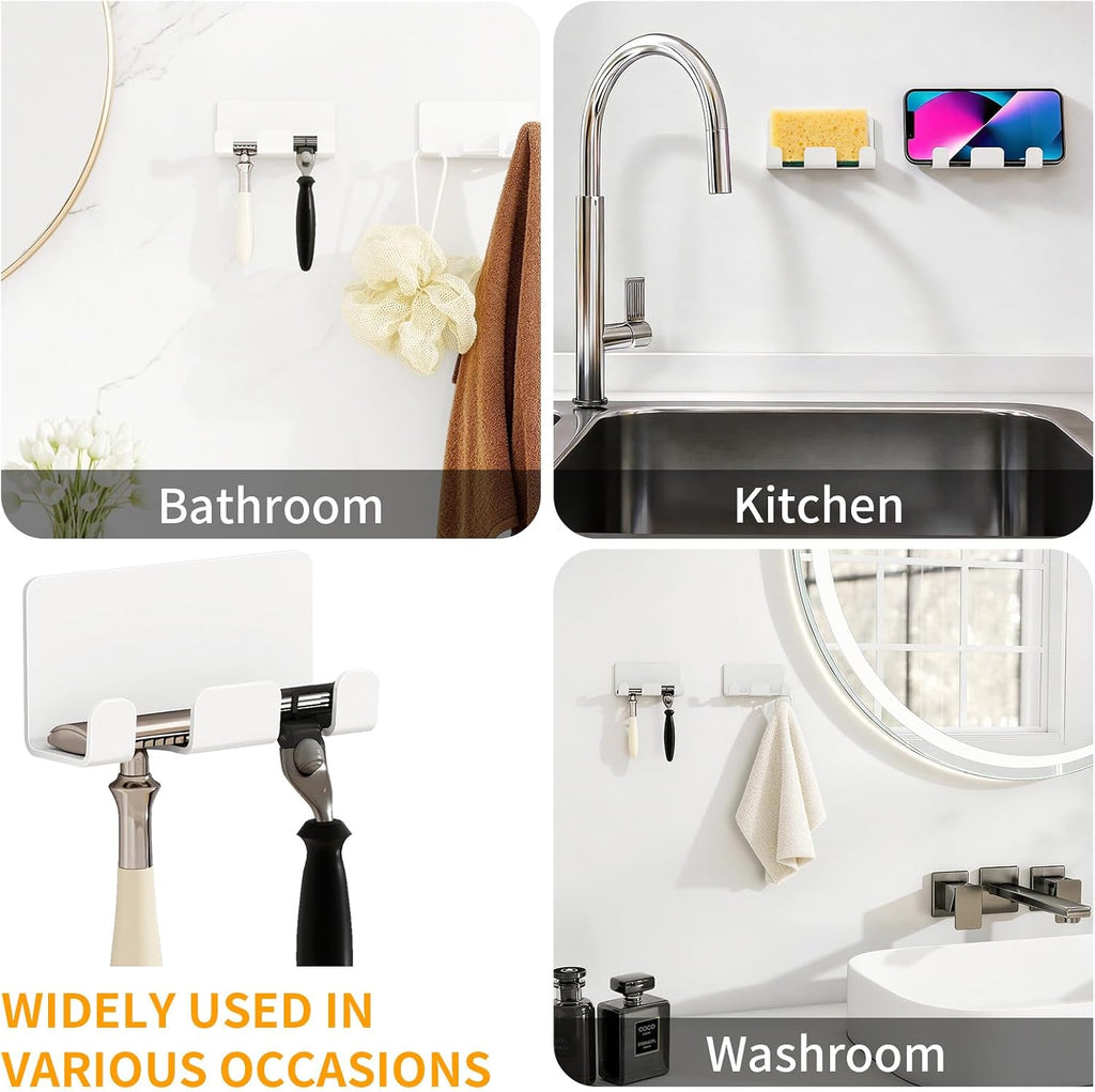 Razor Holder for Shower, Self Adhesive Shaver Shower Hook, White