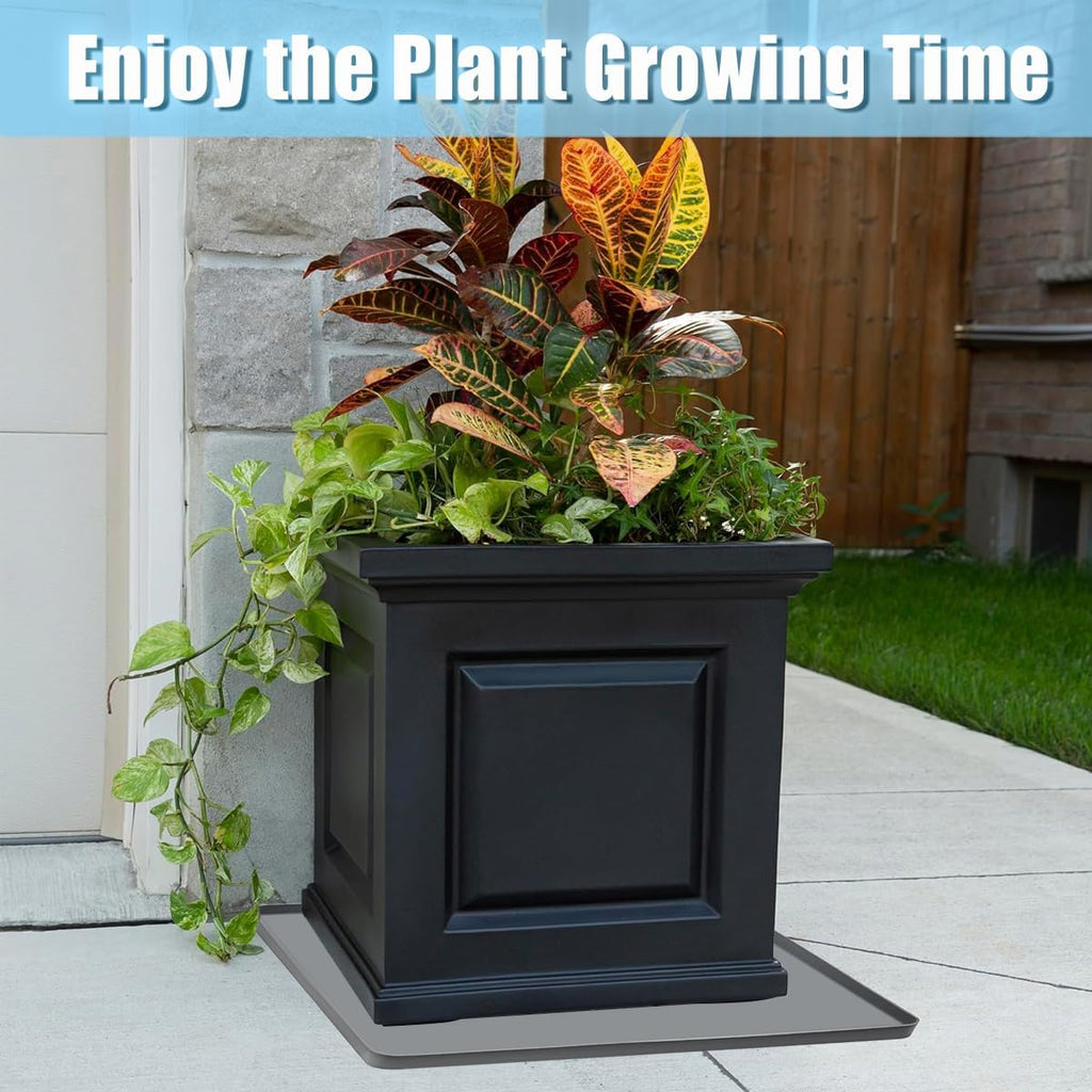 Outdoor Planter Boxes Mat Flower Pots Mat 26.8x26.8" Large, Plant Pots Silicone Pad with Raised Edge, Patio Planters Drip Pan Plant Tray Tray For Leaks, Planter Floor Protector Planters Tray Soft