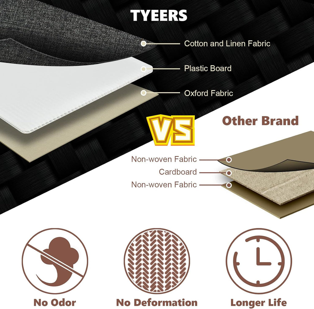TYEERS Extra Large Collapsible Storage Bins with Lids and Compartments, Washable, Fabric Storage Boxes, 21.7x13x11.8 inches, 2 Pack, Black