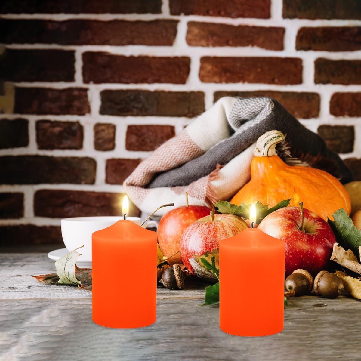 12 Pack 2x3 Hand Poured Orange Dripless Pillar Candles, Soy Candles, Non-Toxic, Unscented, Smokeless, Long Burning, for Emergency, Halloween, Thanksgiving, Weddings, Dinner Parties, Home Decor