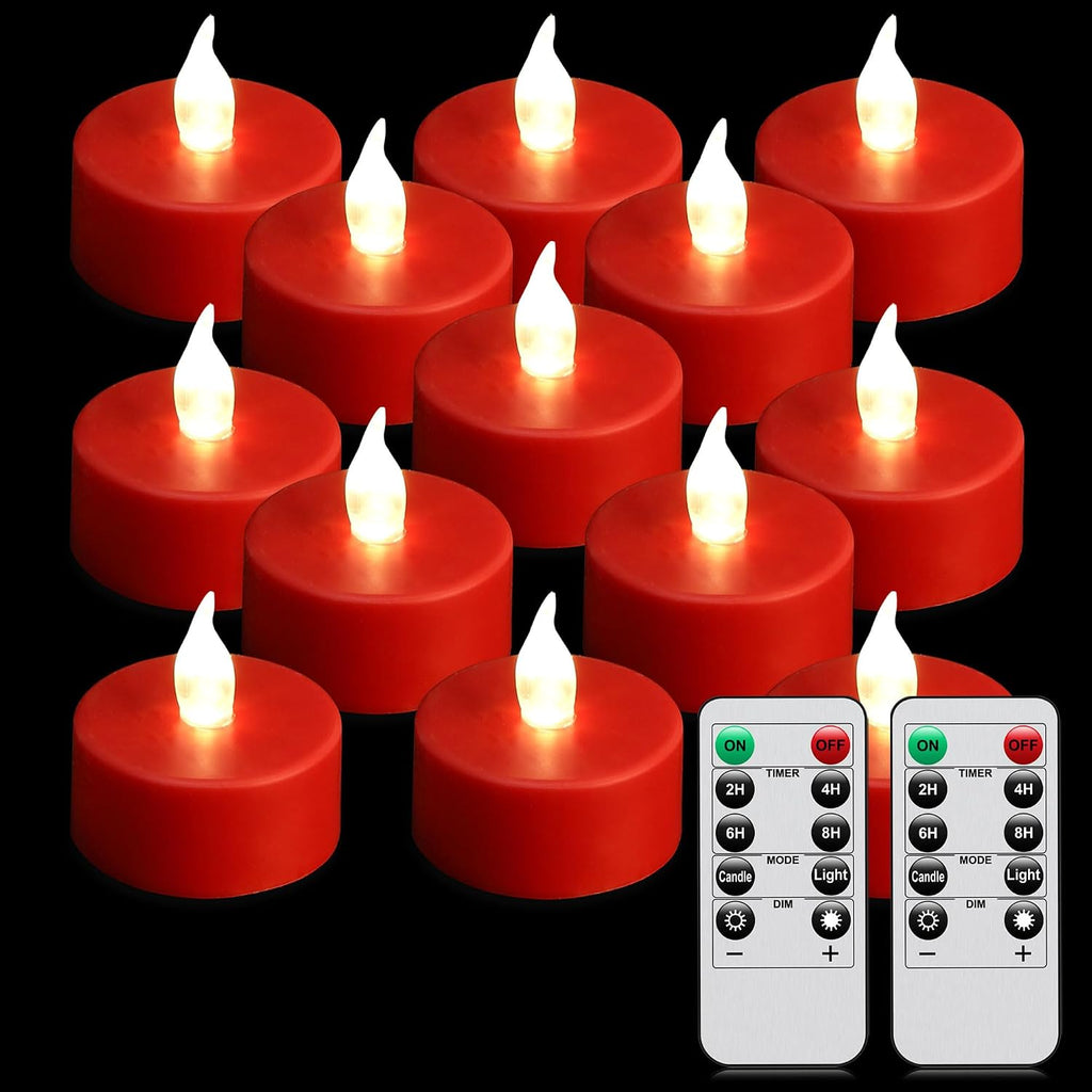 LED Tea Light Flameless Candles with Remote Control Flickering Tealight Long Lasting, Battery Operated with Timer for Halloween Home Decoration Seasonal &Festival Celebration Red (50pcs)