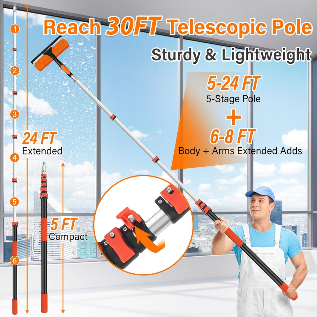 30FT High Reach Duster Cleaning Kit with 5-24 FT Extension Pole