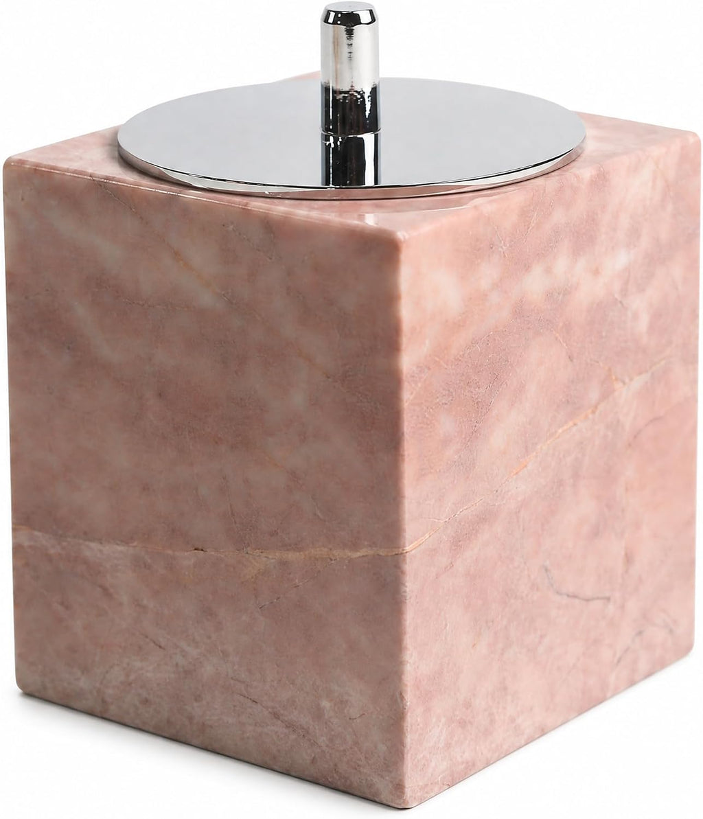 Marble Canisters QTip & Pink Marble Cotton Swab Holder with Lid