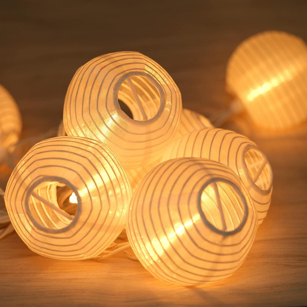 YULETIME White Lantern String Lights, 10 ct 3" Dia 7.6' White Wire Plug-in