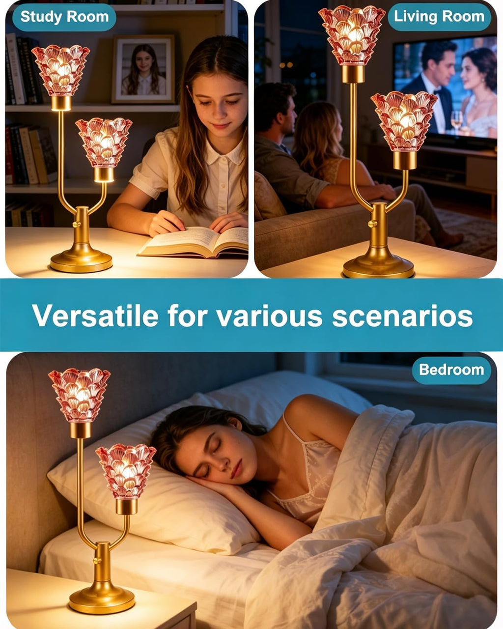 Lightdot Mid Century Modern Glass Table Lamp Dimmable Vintage Pink Lamp