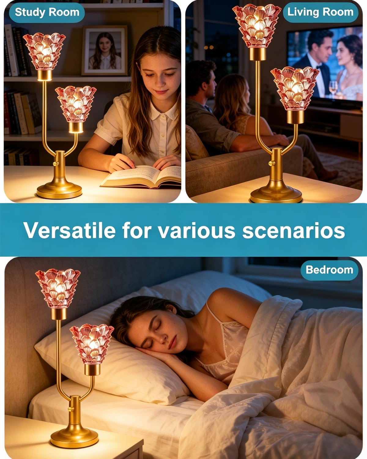 Lightdot Mid Century Modern Glass Table Lamp Dimmable Vintage Pink Lamp