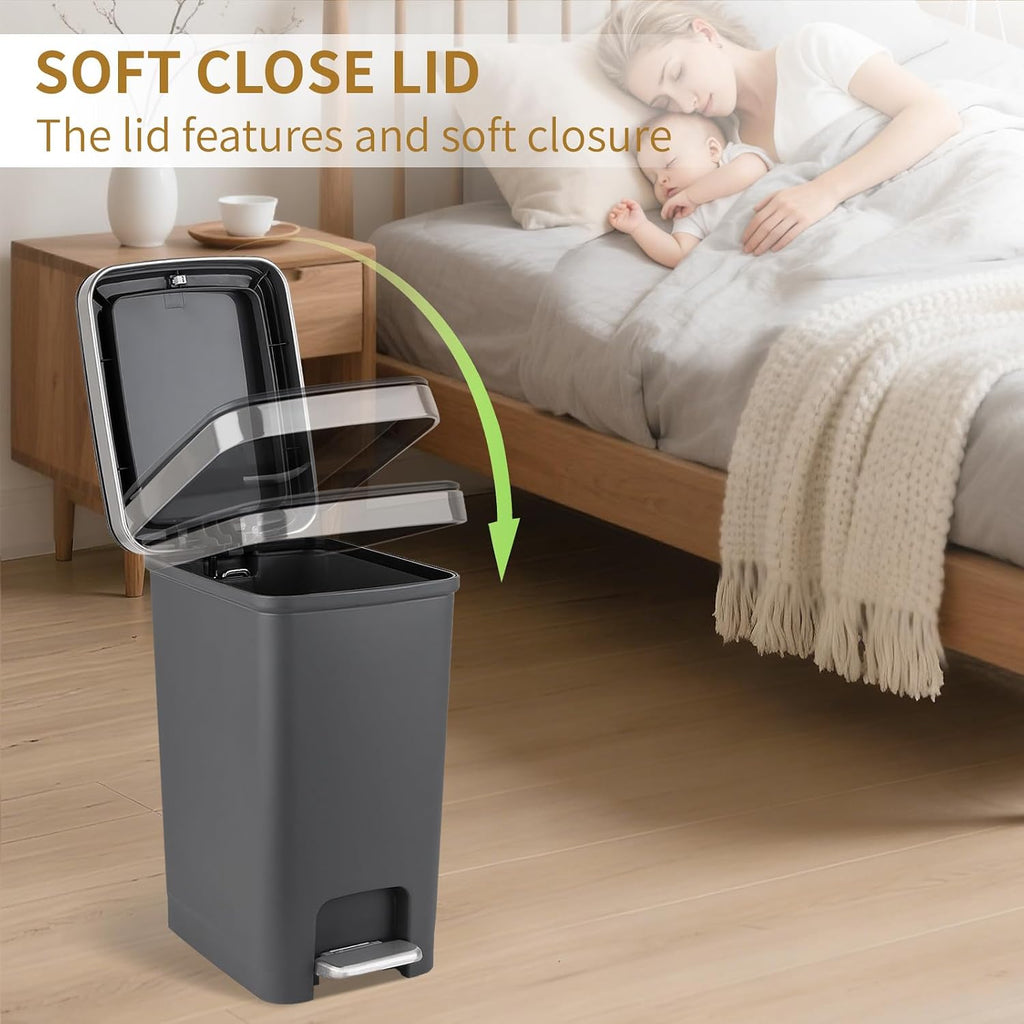 UUJOLY Small Bathroom Trash Can with Lid Step Pedal, 2.6 Gallon, Dark Grey