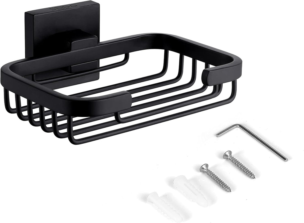 SEIDO Matte Black Soap Dish for Shower Wall, Black Bar Soap Holder for Bathroom & Kitchen, 304 Stainless Steel Wall Mount Soap Dish Holder, 4.8" L x 3.2" W Internal