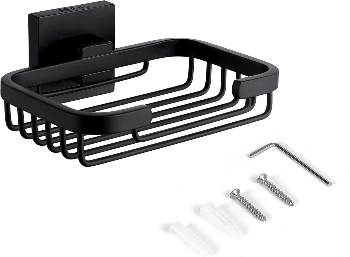 SEIDO Matte Black Soap Dish for Shower Wall, Black Bar Soap Holder for Bathroom & Kitchen, 304 Stainless Steel Wall Mount Soap Dish Holder, 4.8" L x 3.2" W Internal
