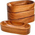 4 Pack Decorative Oval Wood Bowl, 7 Inch Long Handcrafted Wooden Boat Bowl, Small Entryway Catchall Tray Holder for Snack, Sauce, Jewelry, Ring, Key, Remote, Home Decor, Table Centerpiece