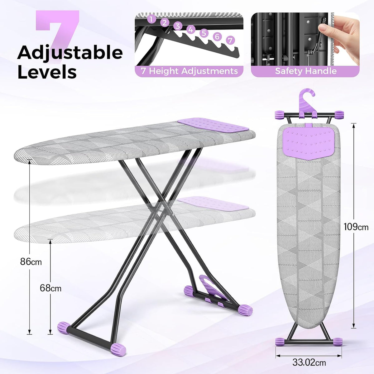 KINGBOARD Ironing Board with Silicon Iron Mat, Heavy Duty Leg 13x43 Grey